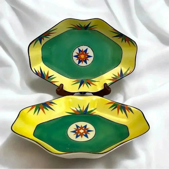 Vintage German Beyer and Bock Painted Ceramic Decorative Plate Set - Picture 3 of 10